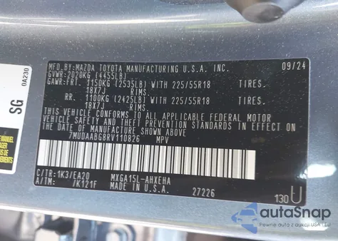 2024 Toyota Corolla Cross Xle from USA, damaged, VIN 7MUDAABG8RV110826